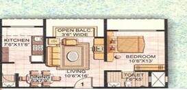Floor plan of 1 BHK 610 Sq. Ft. Apartment in Ekta Meadows, Mumbai