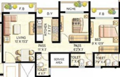 Floor plan of 2 BHK 545 Sq. Ft. Apartment in Nishiraj Apartment, Mumbai