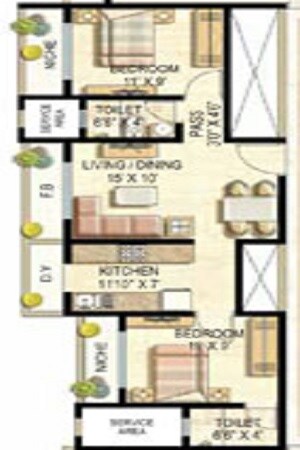 Floor plan of 2 BHK 529 Sq. Ft. Apartment in Nishiraj Apartment, Mumbai