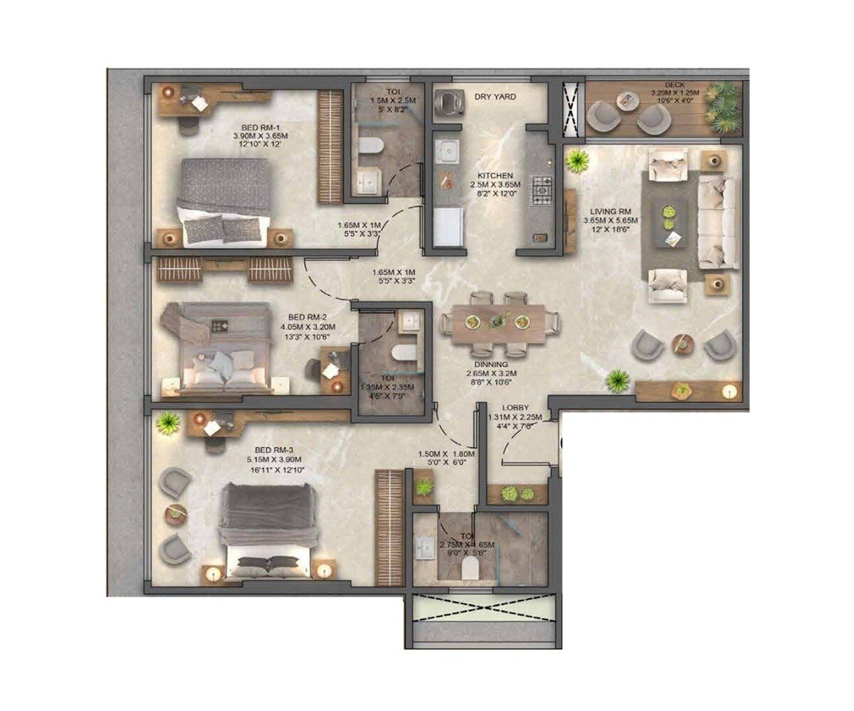 3 BHK 1186 Sq. Ft. Apartment