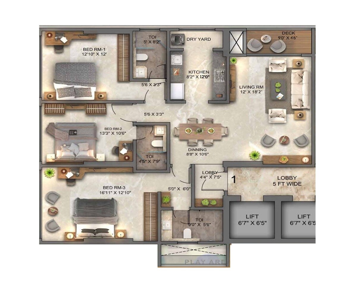 3 BHK 1242 Sq. Ft. Apartment