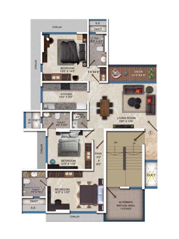 3 BHK 1197 Sq. Ft. Apartment