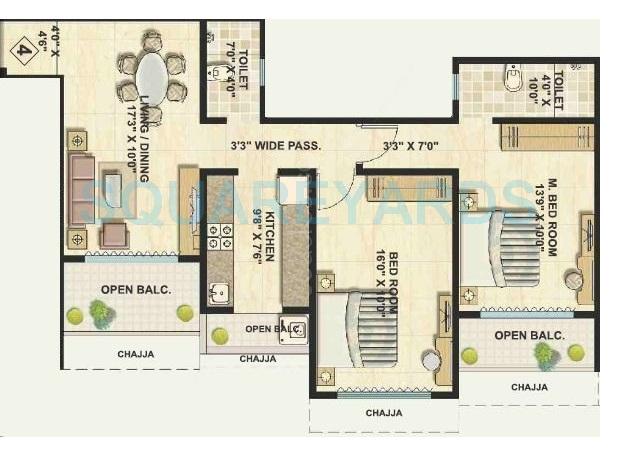 Floor plan of 2 BHK 1665 Sq. Ft. Apartment in Ekta World Bhoomi, Mumbai