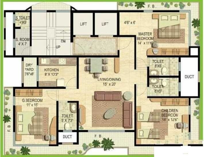 Floor plan of 3 BHK 3800 Sq. Ft. Apartment in Ekta World Eminente 1, Mumbai