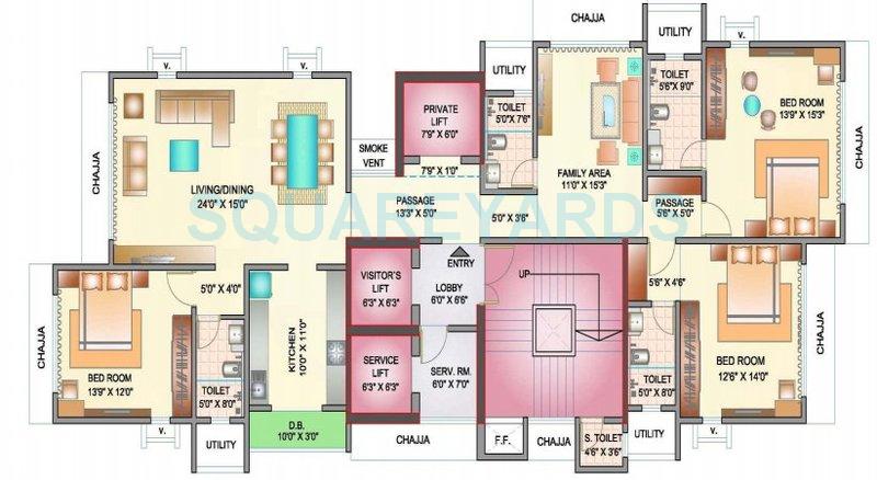 Floor plan of 4 BHK 1745 Sq. Ft. Apartment in Ekta World Eudora, Mumbai