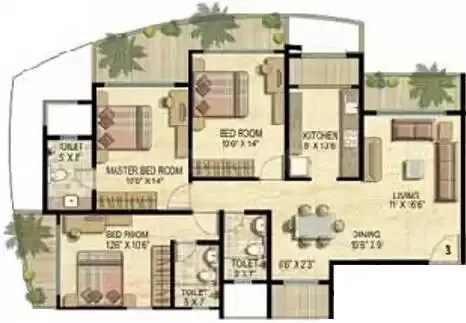 Floor plan of 3 BHK 1760 Sq. Ft. Apartment in Ekta World Imperial Residency, Mumbai