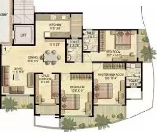 Floor plan of 4 BHK 1925 Sq. Ft. Apartment in Ekta World Imperial Residency, Mumbai