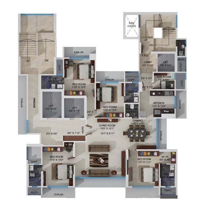 Floor plan of 4 BHK 1610 Sq. Ft. Apartment in Ekta World Invictus, Mumbai