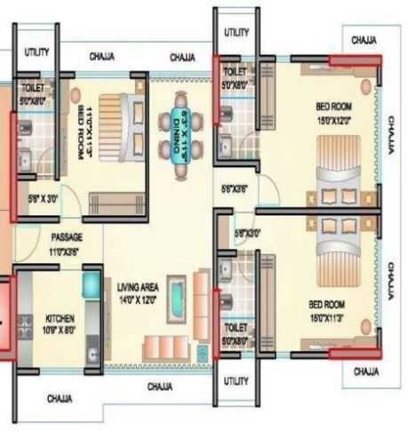 Floor plan of 3 BHK 1070 Sq. Ft. Apartment in Ekta World Iris, Mumbai
