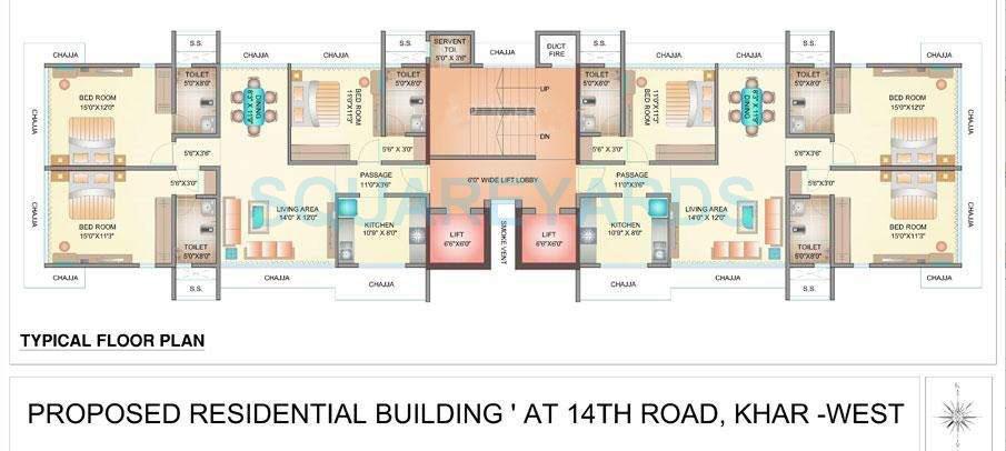 Floor plan of 3 BHK 1620 Sq. Ft. Apartment in Ekta World Iris, Mumbai