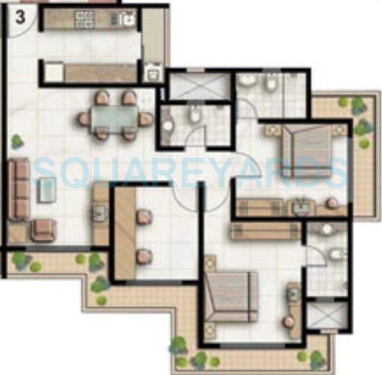 Floor plan of 2 BHK 1300 Sq. Ft. Apartment in Ekta World Lake Primrose, Mumbai