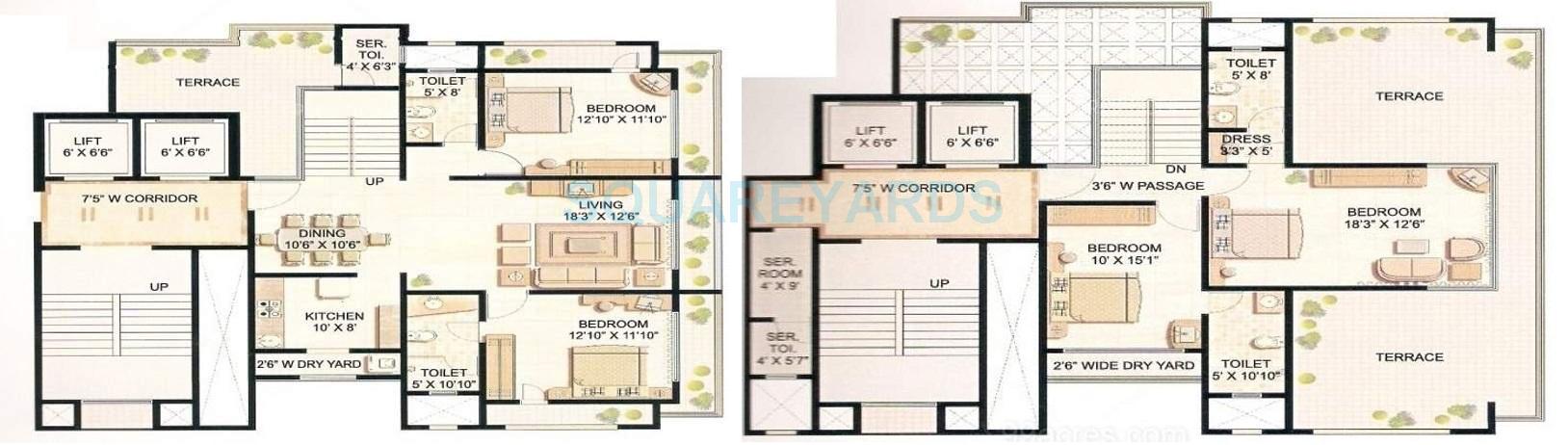 Floor plan of 2 BHK 3000 Sq. Ft. Apartment in Ekta World Lilou Villa, Mumbai