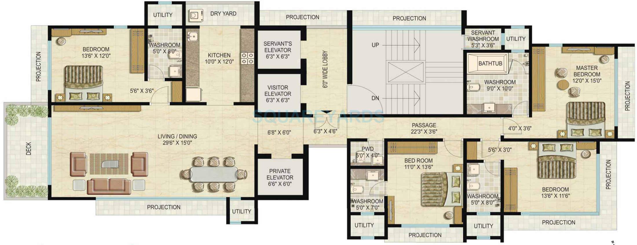 Floor plan of 4 BHK 3265 Sq. Ft. Apartment in Ekta World Oculus, Mumbai