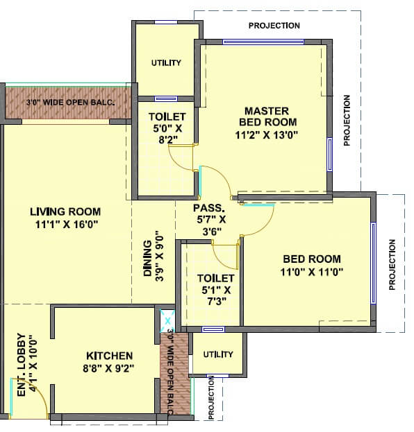 Floor plan of 2 BHK 1202 Sq. Ft. Apartment in Ekta World Skypolis, Mumbai