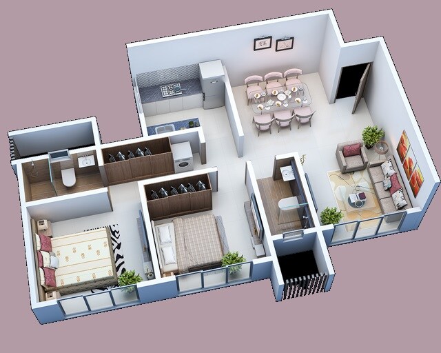 Floor plan of 2 BHK Apartment - 673 sq. ft. in Elegant Residency Andheri, Mumbai