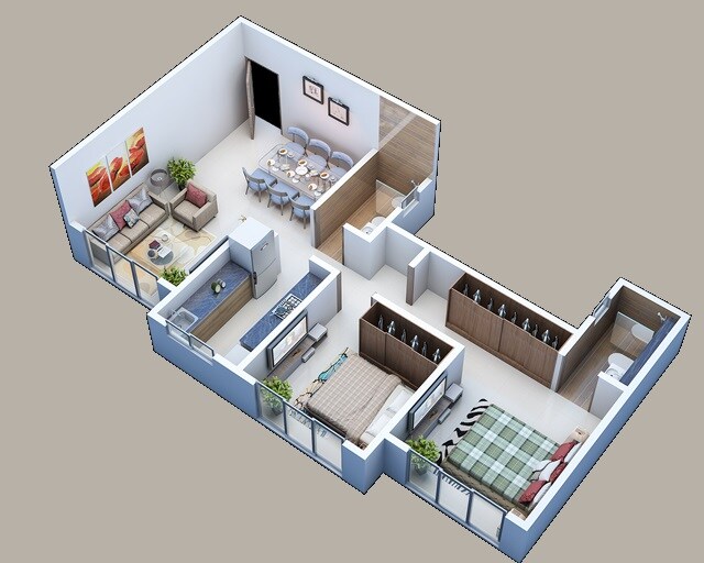 Floor plan of 2 BHK Apartment - 675 sq. ft. in Elegant Residency Andheri, Mumbai