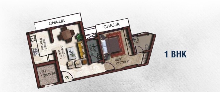 Floor plan of 1 BHK 410 Sq. Ft. Apartment in Elite Ashwini Elite, Mumbai