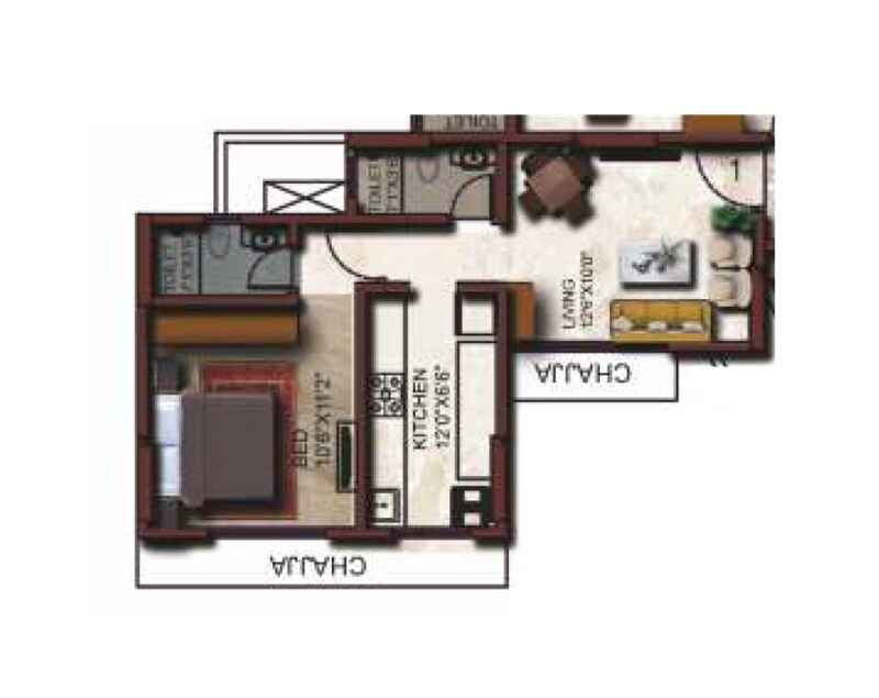 Floor plan of 1 BHK 428 Sq. Ft. Apartment in Elite Ashwini Elite, Mumbai
