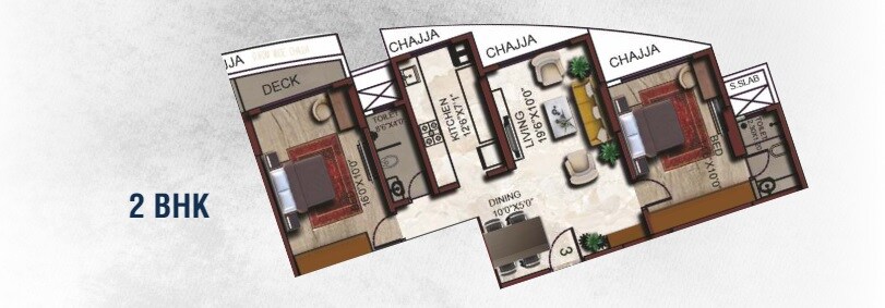 Floor plan of 2 BHK 751 Sq. Ft. Apartment in Elite Ashwini Elite, Mumbai