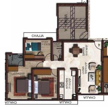 Floor plan of 3 BHK 962 Sq. Ft. Apartment in Elite Ashwini Elite, Mumbai