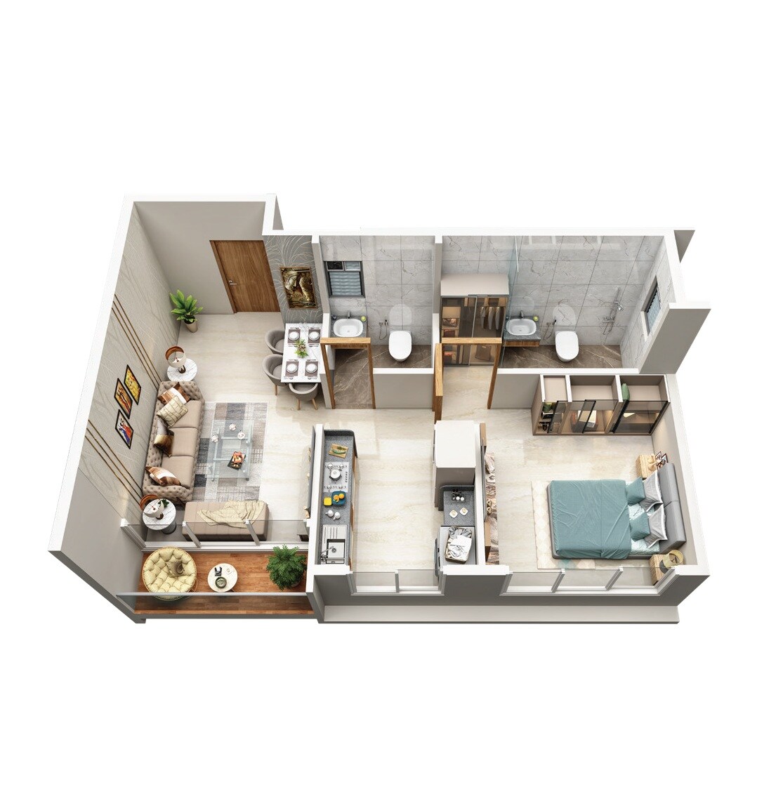 Floor plan of 1 BHK 350 Sq. Ft. Apartment in Elite MK Emerald, Mumbai