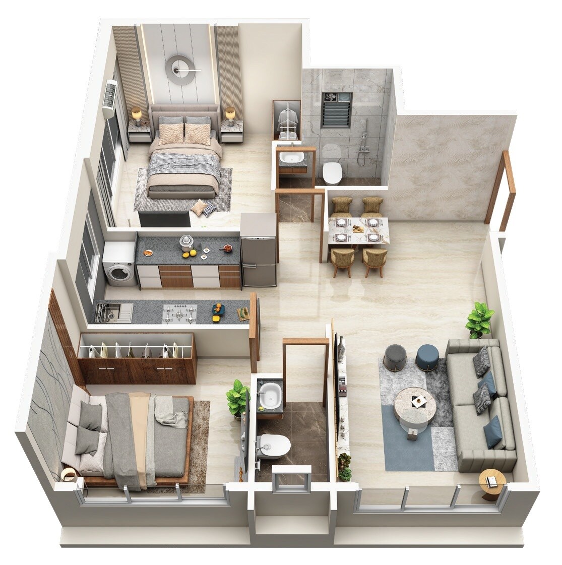 Floor plan of 2 BHK 621 Sq. Ft. Apartment in Elite MK Emerald, Mumbai