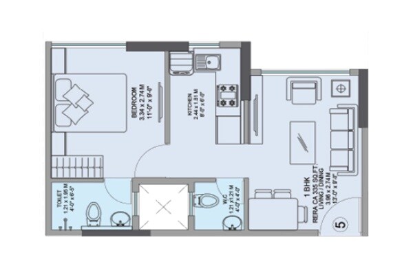 Floor plan of 1 BHK 335 Sq. Ft. Apartment in Elite MK Harmony, Mumbai