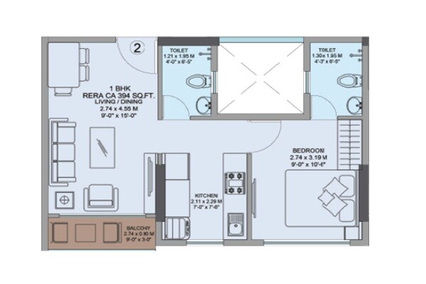 Floor plan of 1 BHK 394 Sq. Ft. Apartment in Elite MK Harmony, Mumbai