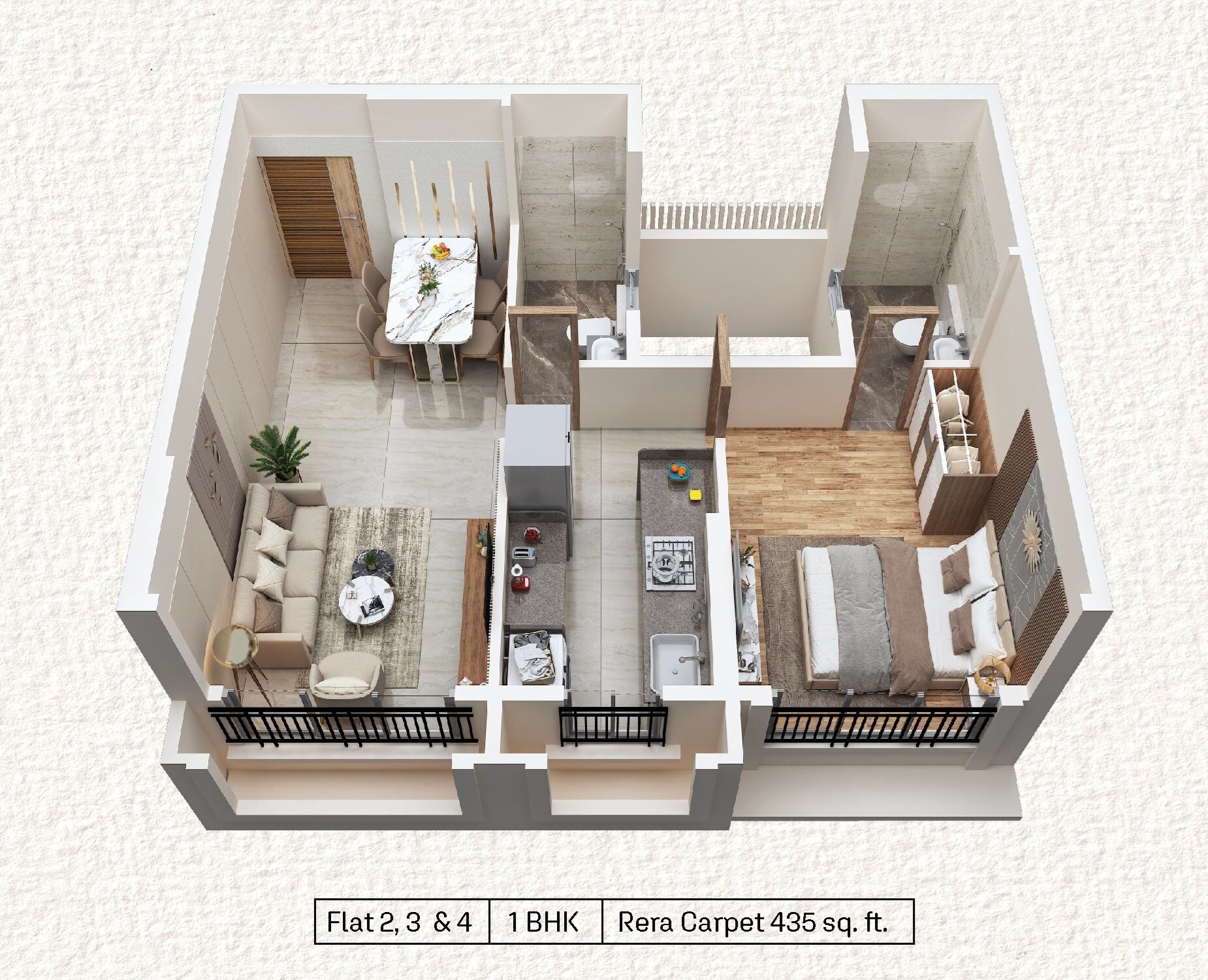 Floor plan of 1 BHK 435 Sq. Ft. Apartment in Elite MK Imperial, Mumbai