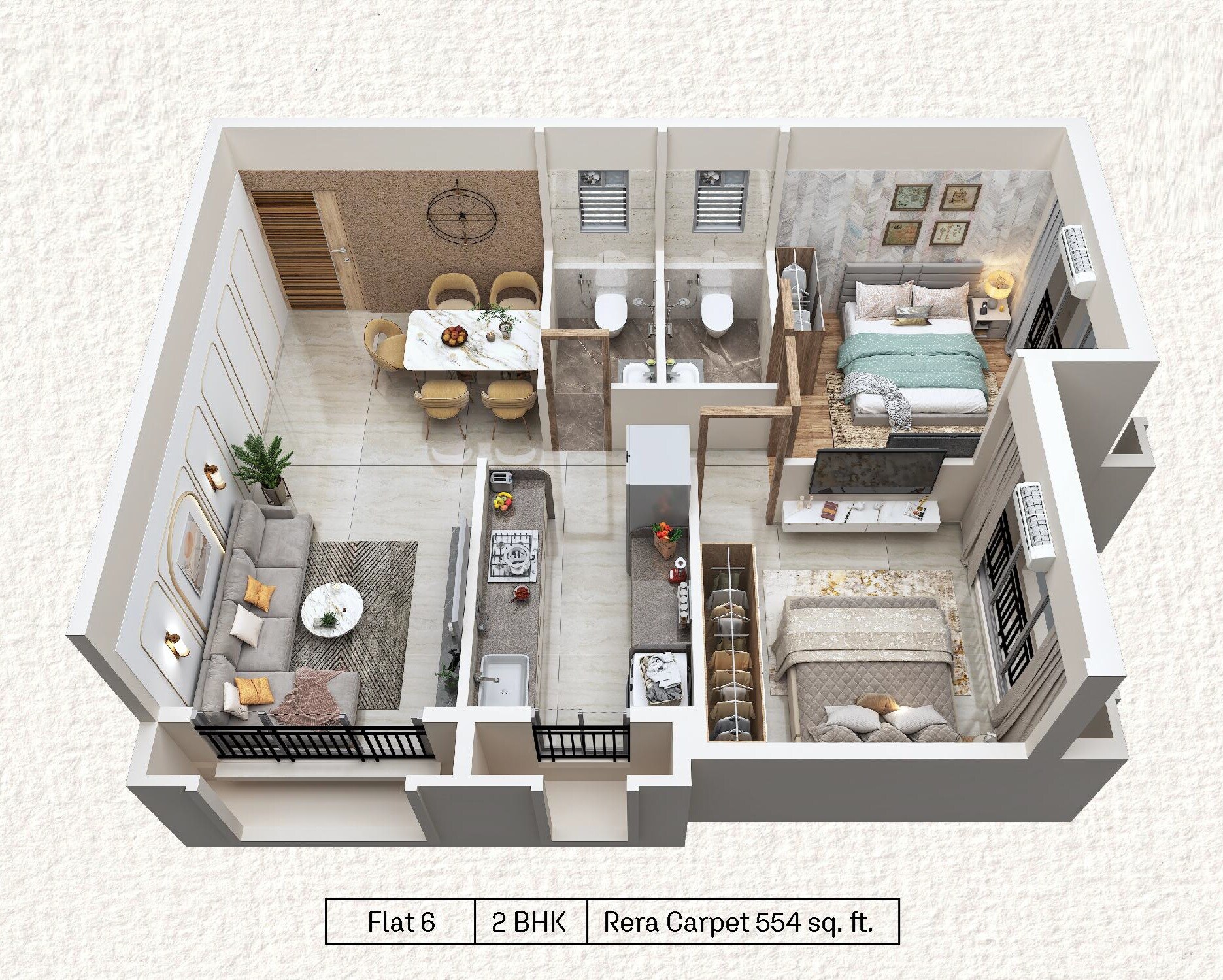 2 BHK 554 Sq. Ft. Apartment