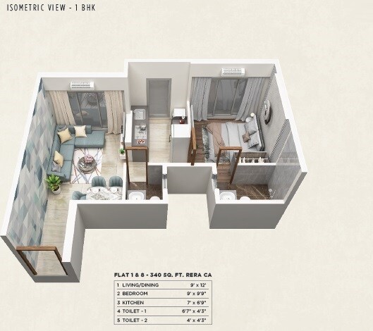 Floor plan of 1 BHK 340 Sq. Ft. Apartment in Elite MK Oasis, Mumbai
