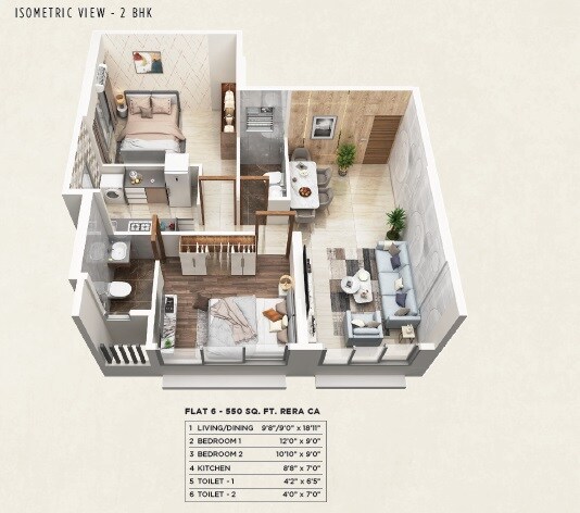Floor plan of 2 BHK 550 Sq. Ft. Apartment in Elite MK Oasis, Mumbai