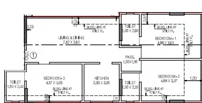Floor plan of 3 BHK 1120 Sq. Ft. Apartment in Elite Shree Ram Residency, Mumbai