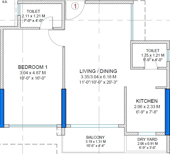 Floor plan of 1 BHK 480 Sq. Ft. Apartment in Elite The Crown, Mumbai