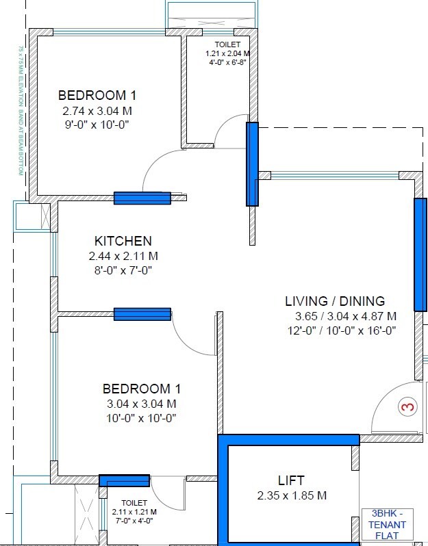 Floor plan of 2 BHK 534 Sq. Ft. Apartment in Elite The Crown, Mumbai