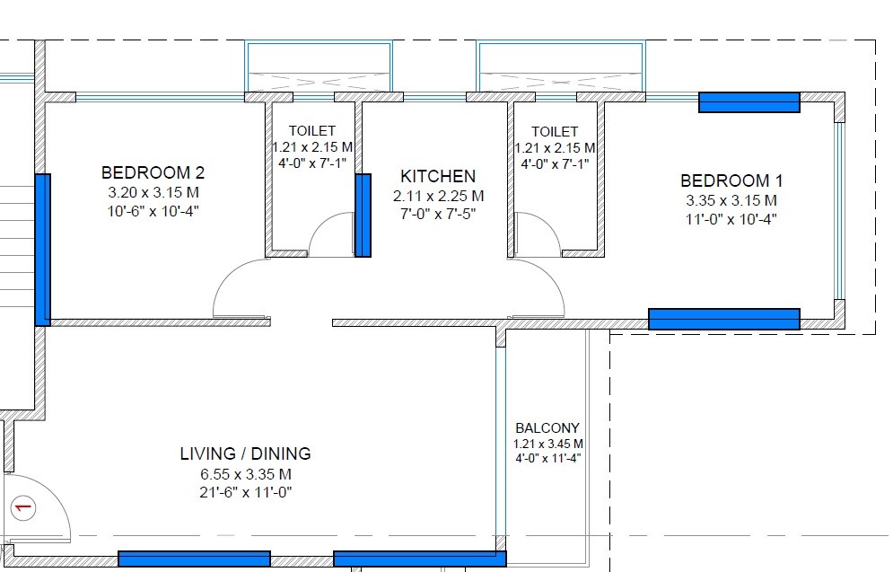 Floor plan of 2 BHK 670 Sq. Ft. Apartment in Elite The Crown, Mumbai