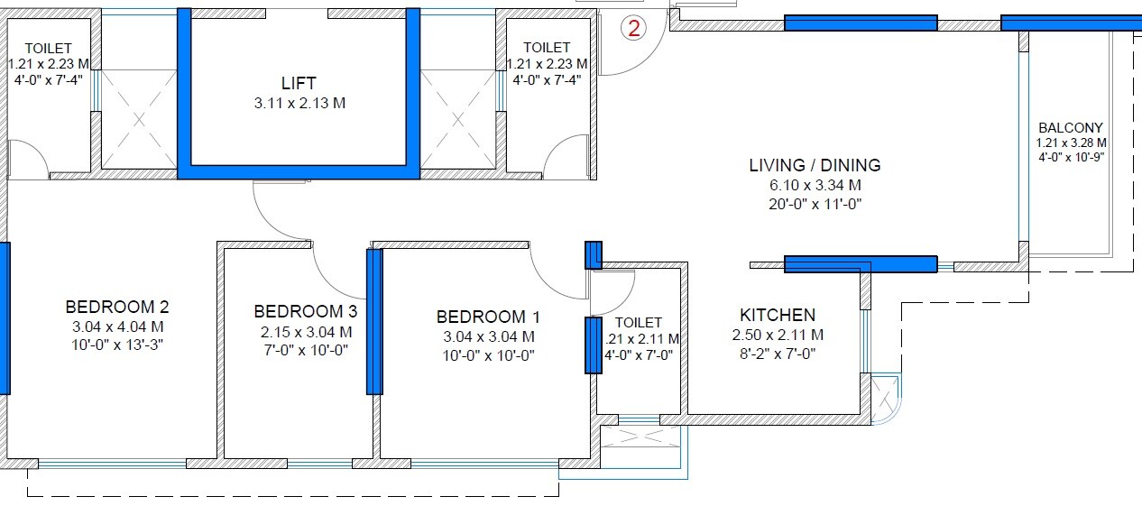 Floor plan of 3 BHK 743 Sq. Ft. Apartment in Elite The Crown, Mumbai