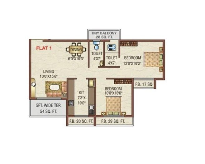 2 BHK 613 Sq. Ft. Apartment