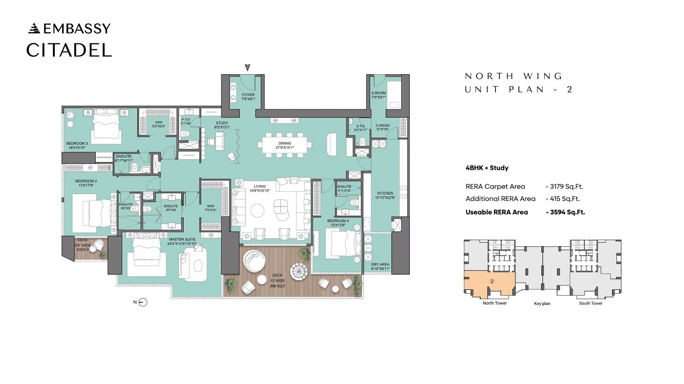 Floor plan of 4 BHK 3594 Sq. Ft. Apartment in Embassy Citadel, Mumbai