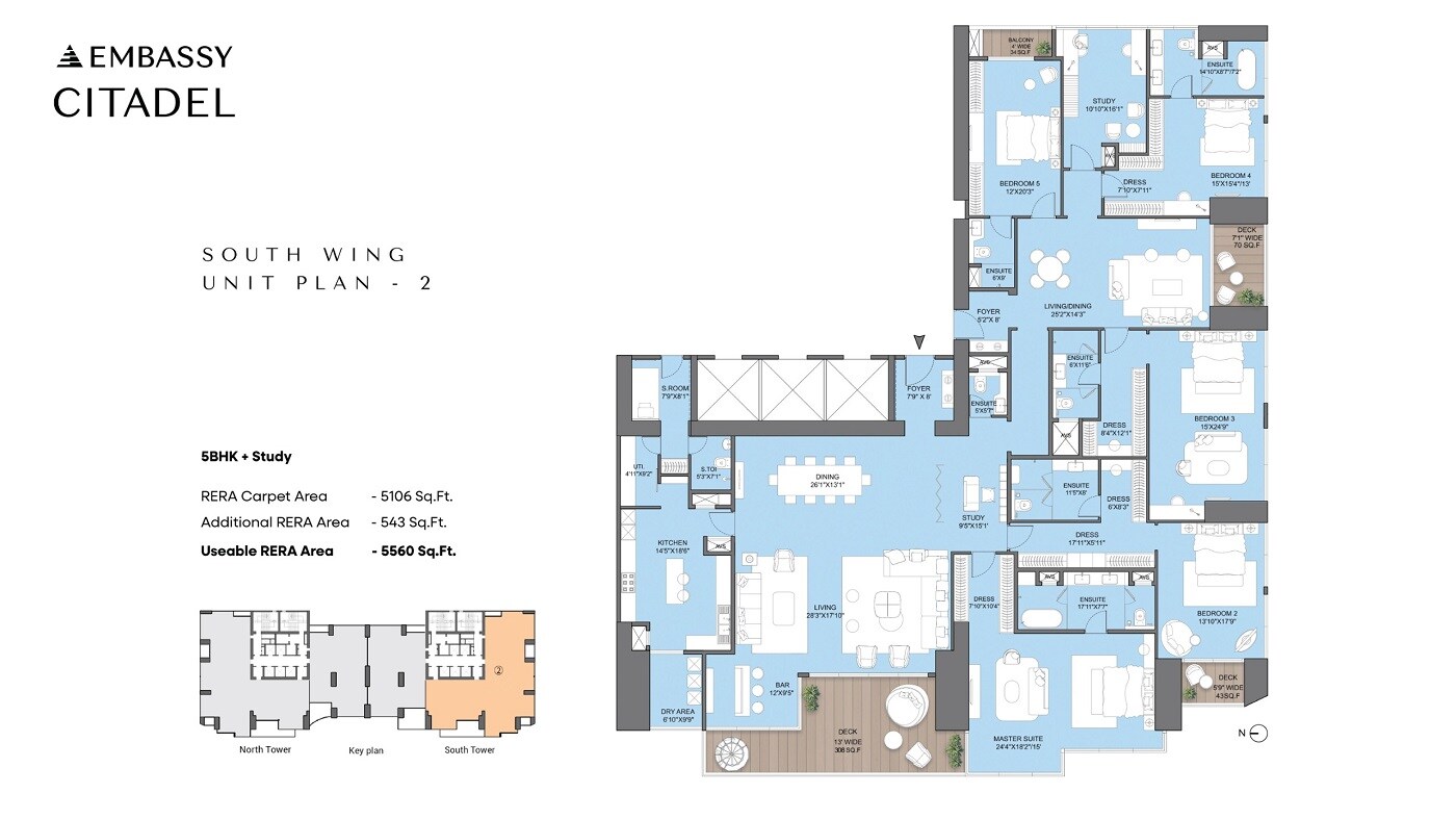 Floor plan of 5 BHK 5560 Sq. Ft. Apartment in Embassy Citadel, Mumbai
