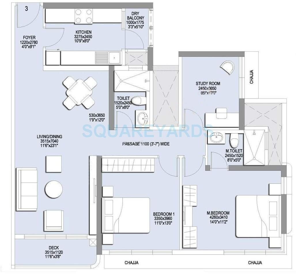 Floor plan of 2 BHK 651 Sq. Ft. Apartment in Emerald Isle 2, Mumbai