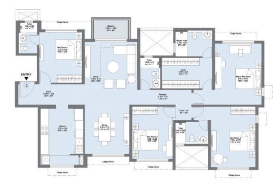 Floor plan of 4 BHK 1652 Sq. Ft. Apartment in Emerald Isle 2, Mumbai