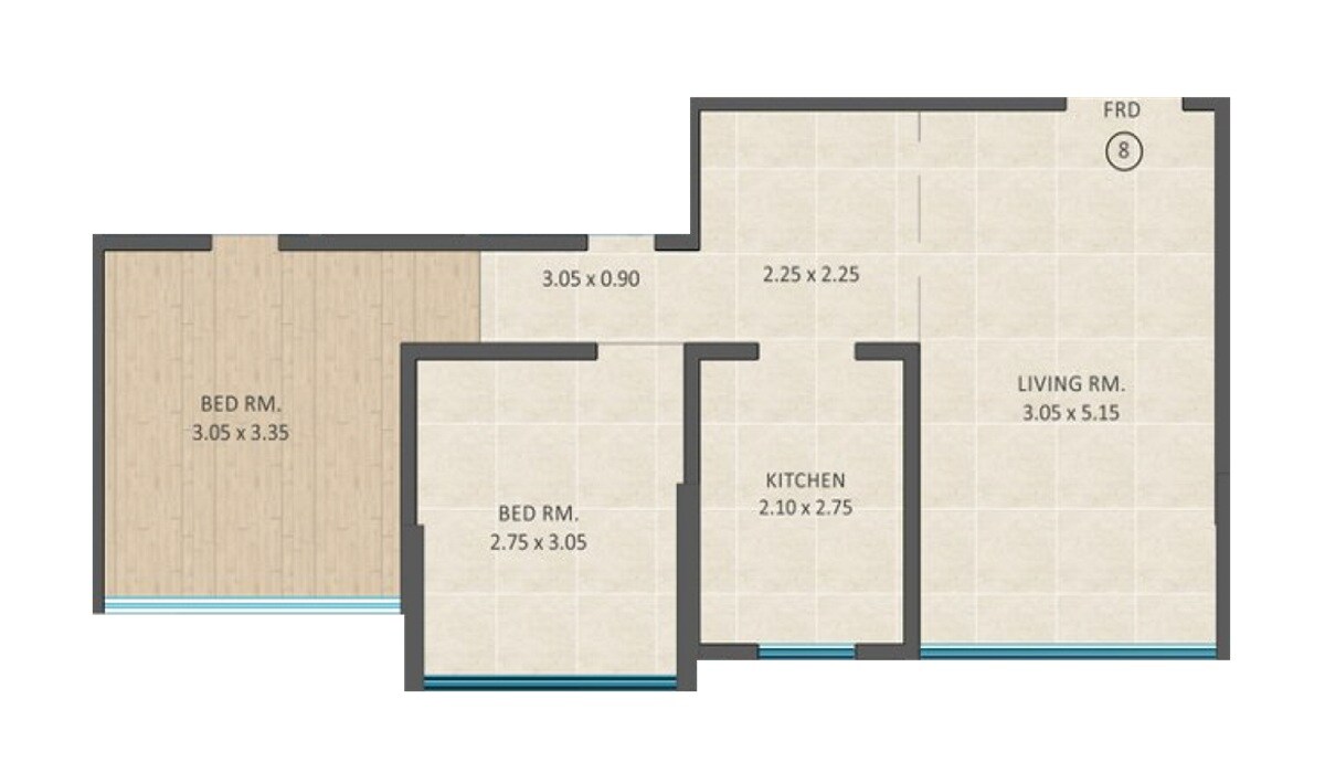 2 BHK 609 Sq. Ft. Apartment