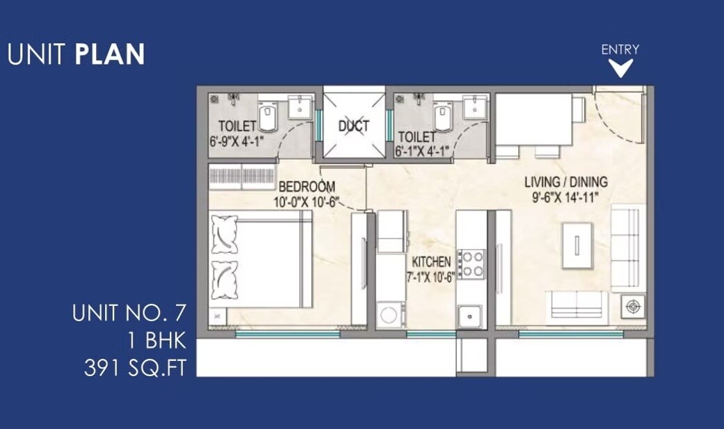 Floor plan of 1 BHK 391 Sq. Ft. Apartment in Empire Aashirwad, Mumbai