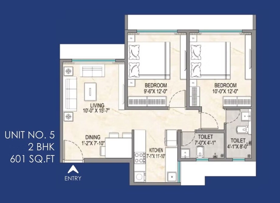 Floor plan of 2 BHK 601 Sq. Ft. Apartment in Empire Aashirwad, Mumbai