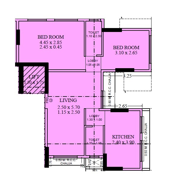 Floor plan of 2 BHK 473 Sq. Ft. Apartment in Empire Amba Aashish CHS, Mumbai