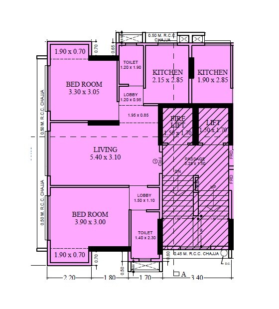 Floor plan of 2 BHK 638 Sq. Ft. Apartment in Empire Amba Aashish CHS, Mumbai