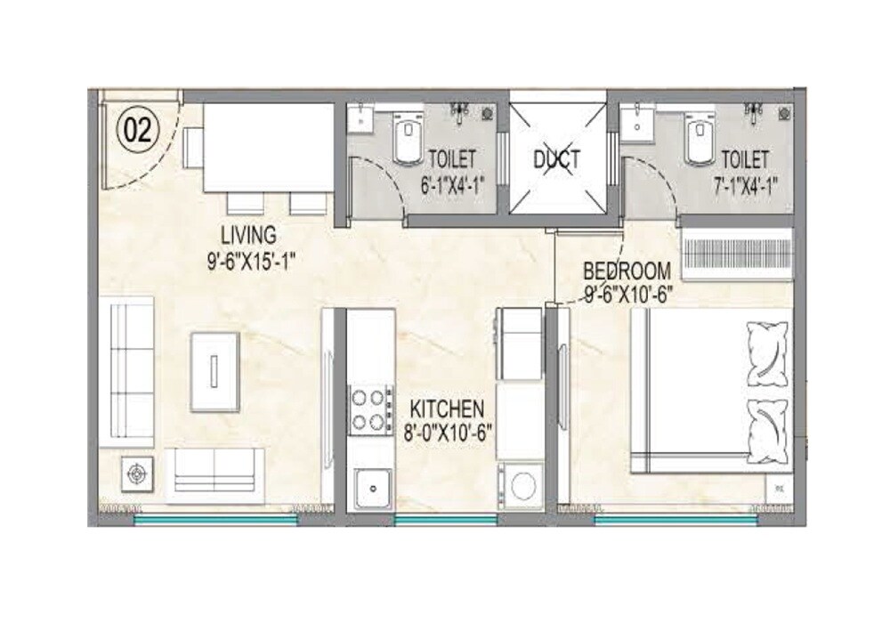 1 BHK 402 Sq. Ft. Apartment