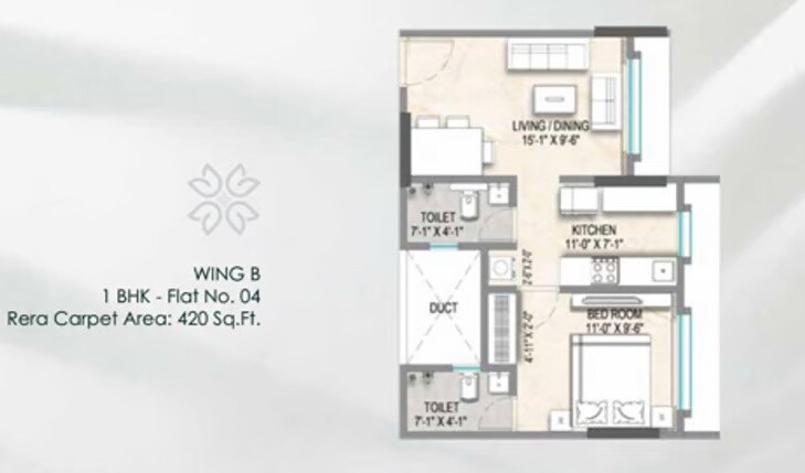 Floor plan of 1 BHK 420 Sq. Ft. Apartment in Empire Greens, Mumbai