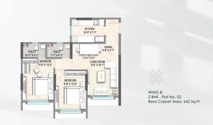 Floor plan of 2 BHK 642 Sq. Ft. Apartment in Empire Greens, Mumbai